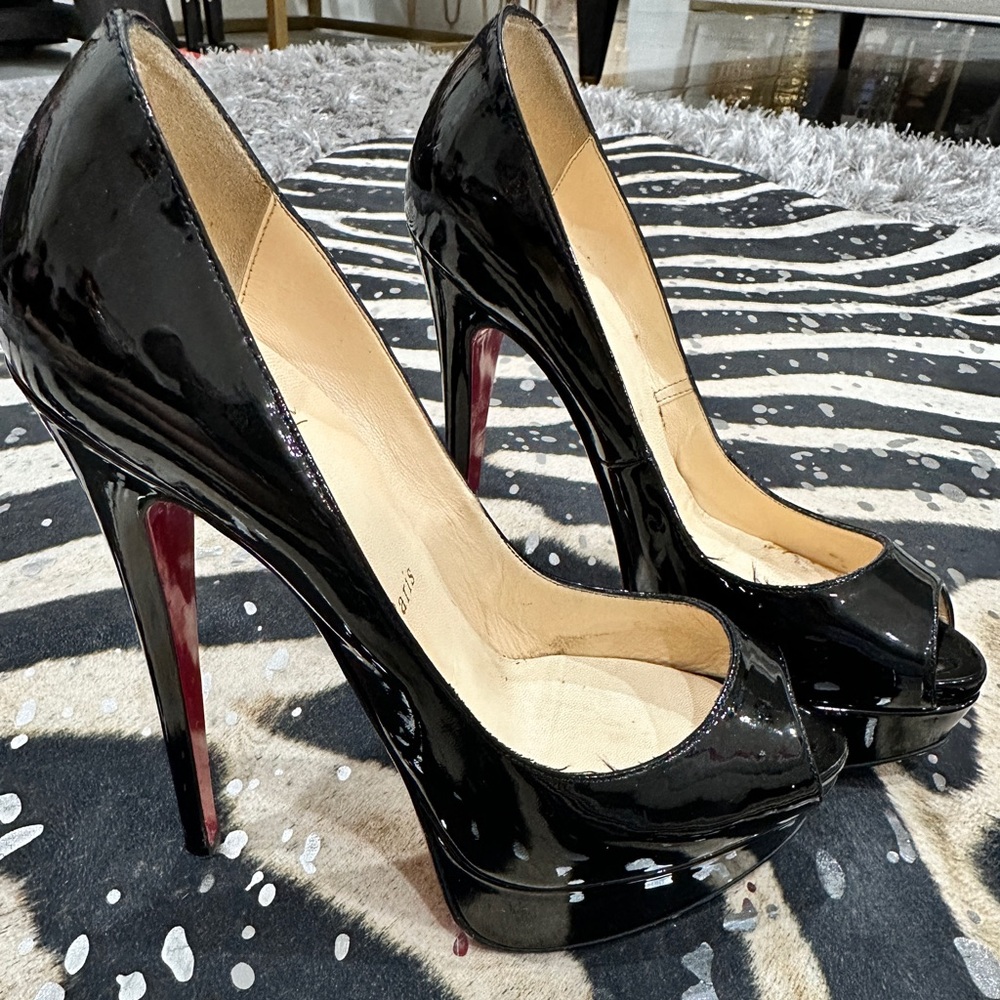 Christian Louboutin 37 black platform lady peeps great deal